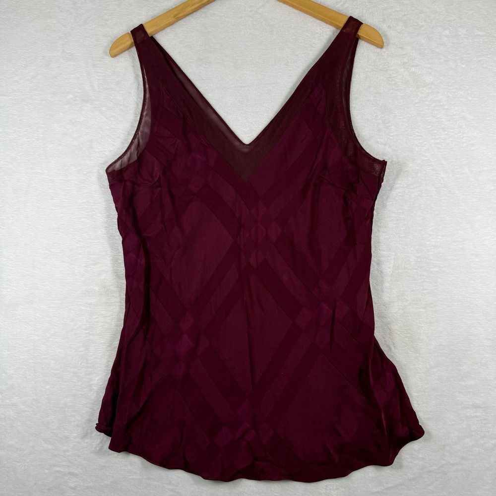 Ted Baker London Maroon Geometric Jacquard Mesh Trim V-Neck Shell Top Size 5
